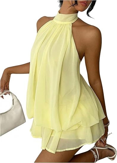 Women's Chiffon Halter Low-Waist Wedding Guest Dress